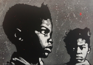 Two black kids, aérosol sur toile, 70x100cm., 2015